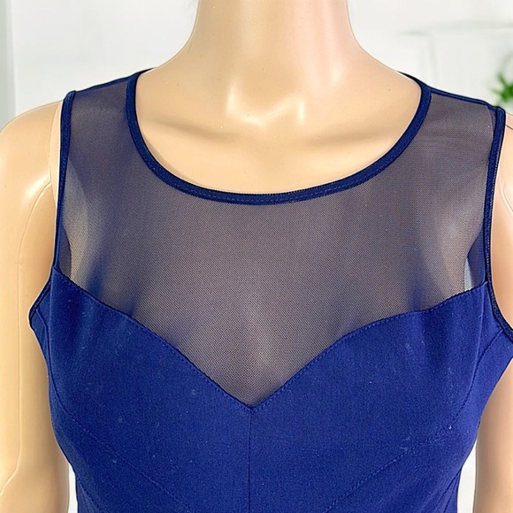 B. Darlin Navy Blue Banded Illusion-Neck Sleeveless Dress - Picture 12 of 16